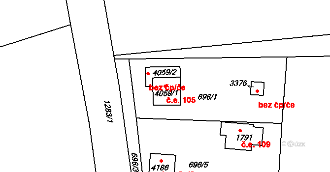 Strakonice I 105, Strakonice na parcele st. 4059/1 v KÚ Strakonice, Katastrální mapa