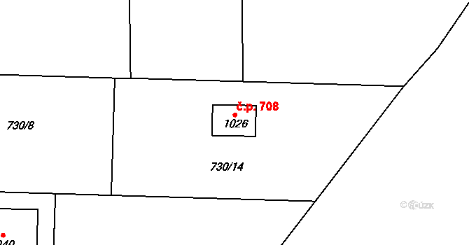 Sulice 708 na parcele st. 1026 v KÚ Sulice, Katastrální mapa