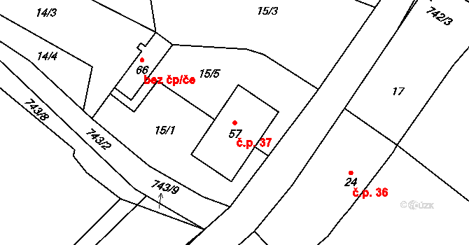 Vodice 37, Lhenice na parcele st. 57 v KÚ Vodice u Lhenic, Katastrální mapa