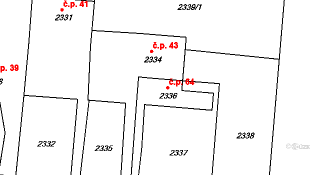 Vodná 64, Kamenice nad Lipou na parcele st. 2336 v KÚ Kamenice nad Lipou, Katastrální mapa