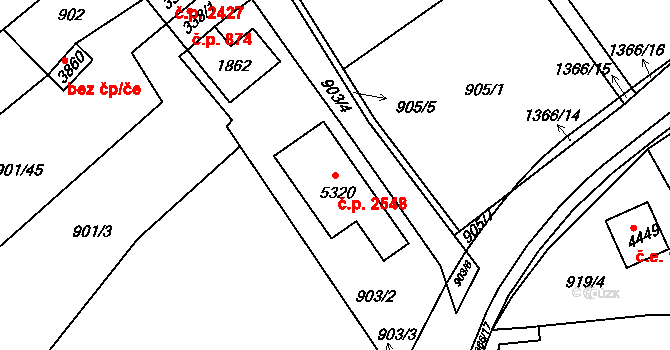 Blansko 2548 na parcele st. 5320 v KÚ Blansko, Katastrální mapa