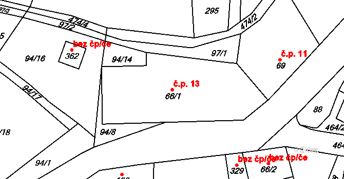 Perštejn 13 na parcele st. 66/1 v KÚ Perštejn, Katastrální mapa