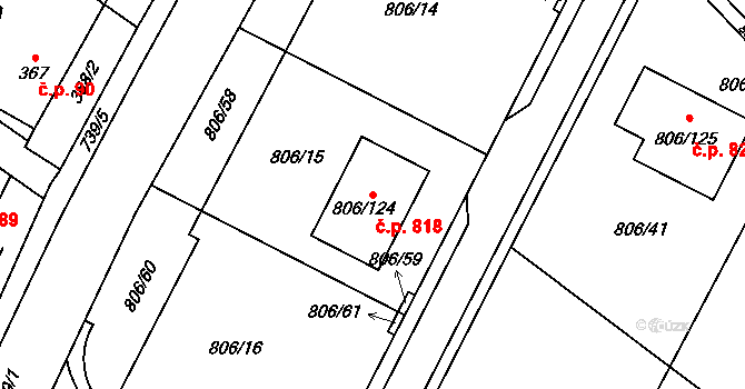 Výškovice 818, Ostrava na parcele st. 806/124 v KÚ Výškovice u Ostravy, Katastrální mapa
