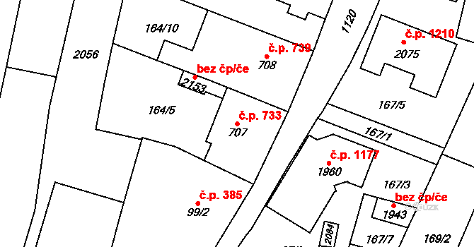 Červený Kostelec 733 na parcele st. 707 v KÚ Červený Kostelec, Katastrální mapa