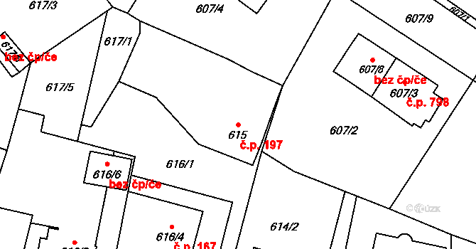 Dobruška 197 na parcele st. 615 v KÚ Dobruška, Katastrální mapa
