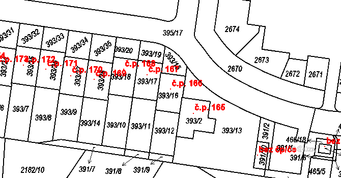 Lavičky 166 na parcele st. 393/16 v KÚ Lavičky, Katastrální mapa