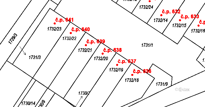 Lednice 638 na parcele st. 1732/20 v KÚ Lednice na Moravě, Katastrální mapa