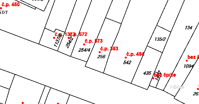 Bystřice pod Hostýnem 353 na parcele st. 256 v KÚ Bystřice pod Hostýnem, Katastrální mapa