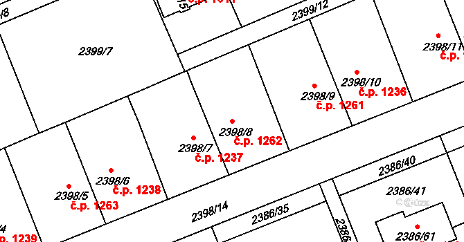 Holešov 1262 na parcele st. 2398/8 v KÚ Holešov, Katastrální mapa