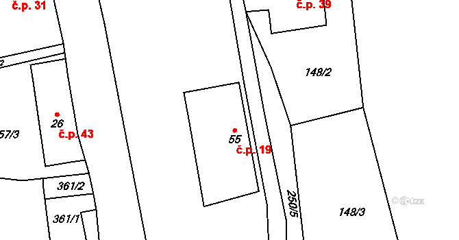 Ladín 19, Konice na parcele st. 55 v KÚ Ladín, Katastrální mapa