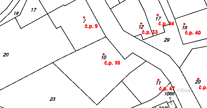 Hamry 10, Plumlov na parcele st. 10 v KÚ Hamry, Katastrální mapa