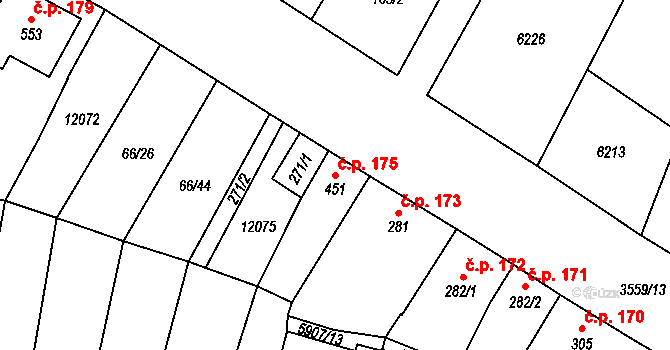 Hrabětice 175 na parcele st. 451 v KÚ Hrabětice, Katastrální mapa