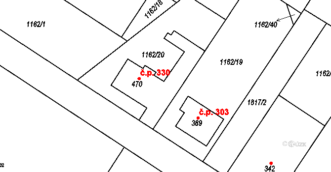 Jevišovice 330 na parcele st. 470 v KÚ Jevišovice, Katastrální mapa