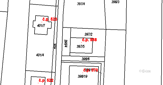 Želešice 568 na parcele st. 397/5 v KÚ Želešice, Katastrální mapa