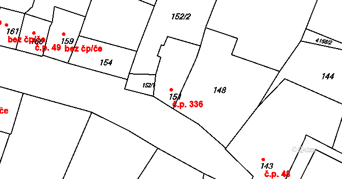 Šatov 336 na parcele st. 151 v KÚ Šatov, Katastrální mapa