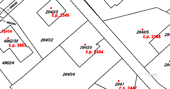 Znojmo 2454 na parcele st. 2840/5 v KÚ Znojmo-město, Katastrální mapa