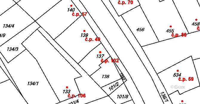 Přerov VI-Újezdec 102, Přerov na parcele st. 137 v KÚ Újezdec u Přerova, Katastrální mapa