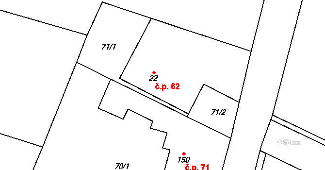 Štrampouch 62, Žáky na parcele st. 22 v KÚ Žáky, Katastrální mapa