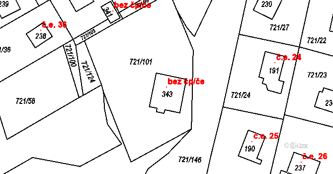 Kozárovice 118556959 na parcele st. 343 v KÚ Kozárovice, Katastrální mapa