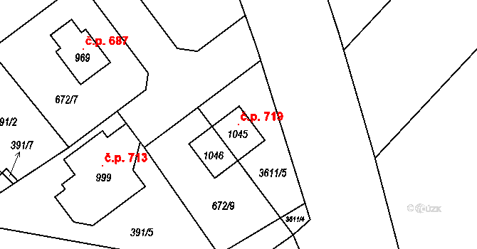 Černilov 719 na parcele st. 1045 v KÚ Černilov, Katastrální mapa