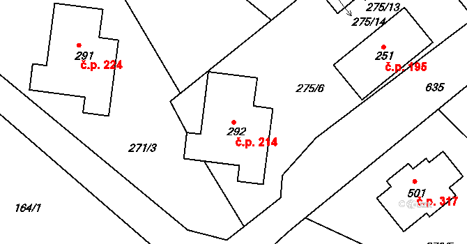 Jenišovice 214 na parcele st. 292 v KÚ Jenišovice u Jablonce nad Nisou, Katastrální mapa