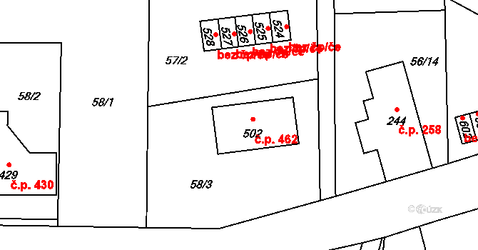Kokonín 462, Jablonec nad Nisou na parcele st. 502 v KÚ Kokonín, Katastrální mapa