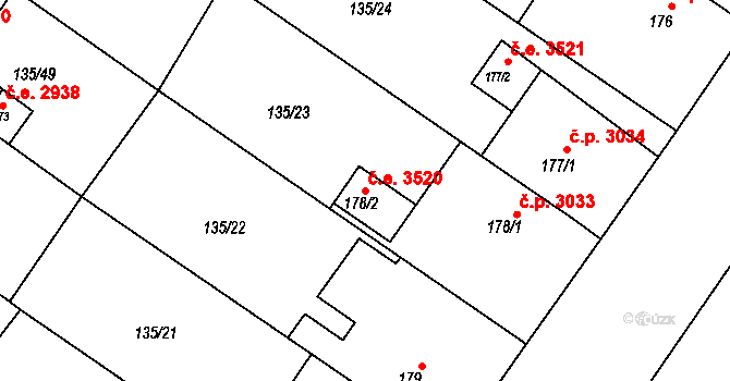 Jihlava 3520 na parcele st. 178/2 v KÚ Bedřichov u Jihlavy, Katastrální mapa