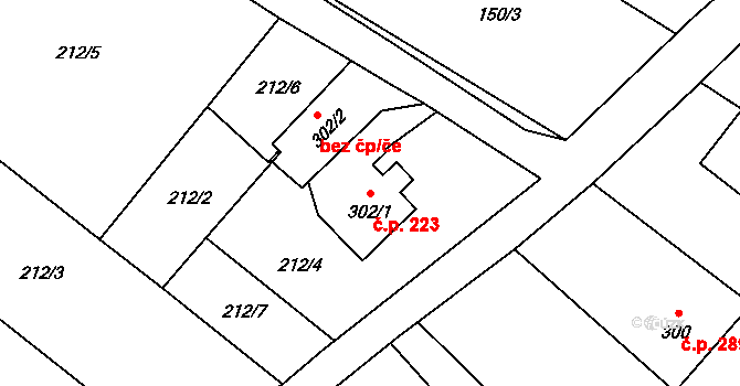 Nebory 223, Třinec na parcele st. 302/1 v KÚ Nebory, Katastrální mapa