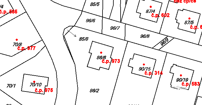 Lyžbice 973, Třinec na parcele st. 86/6 v KÚ Lyžbice, Katastrální mapa