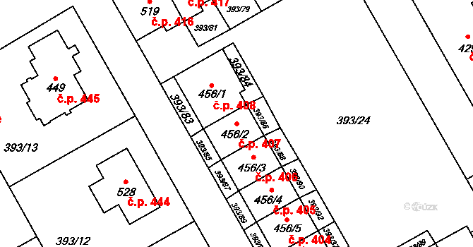 Horoměřice 407 na parcele st. 456/2 v KÚ Horoměřice, Katastrální mapa