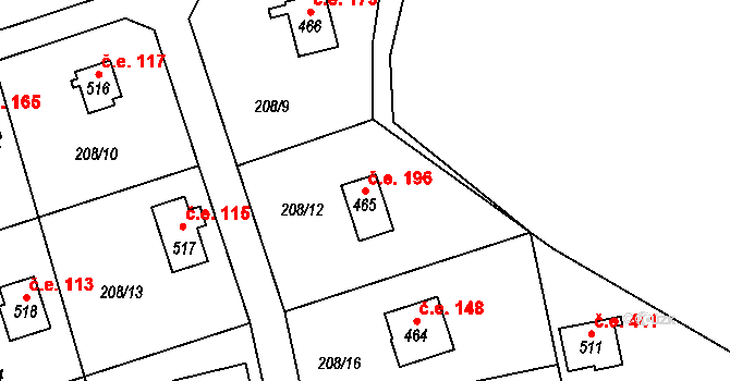 Kamenný Přívoz 196 na parcele st. 465 v KÚ Kamenný Přívoz, Katastrální mapa