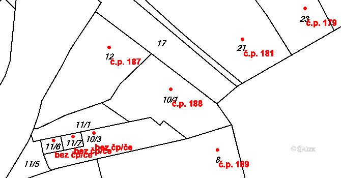 Doksy 188 na parcele st. 10/1 v KÚ Doksy u Máchova jezera, Katastrální mapa