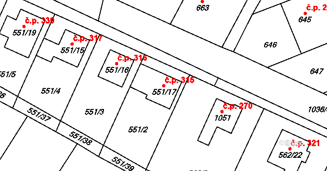 Tetčice 315 na parcele st. 551/17 v KÚ Tetčice, Katastrální mapa