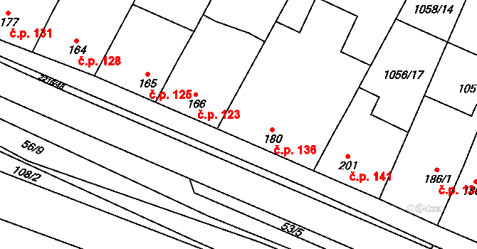 Troubky 136, Troubky-Zdislavice na parcele st. 180 v KÚ Troubky, Katastrální mapa