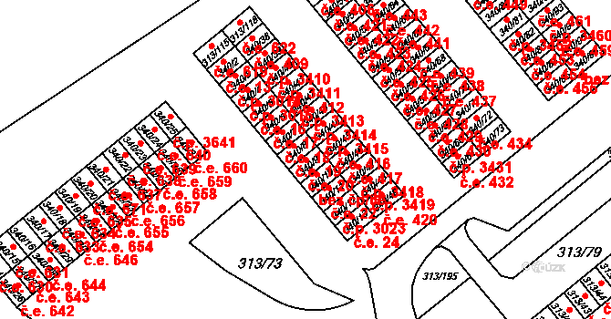 Vyškov-Předměstí 20, Vyškov na parcele st. 340/9 v KÚ Vyškov, Katastrální mapa