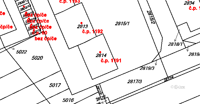Slavkov u Brna 1191 na parcele st. 2814 v KÚ Slavkov u Brna, Katastrální mapa