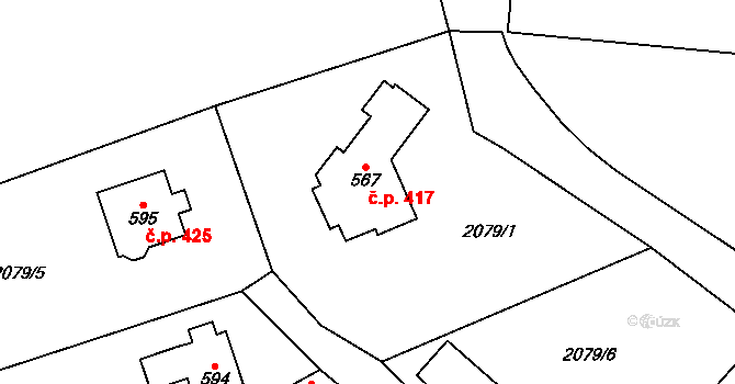 Třemešná 417 na parcele st. 567 v KÚ Třemešná, Katastrální mapa