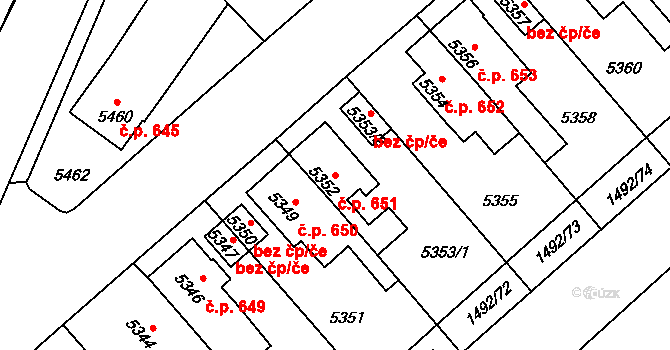 Kročehlavy 651, Kladno na parcele st. 5352 v KÚ Kročehlavy, Katastrální mapa