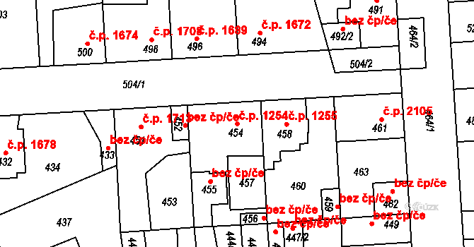 Kročehlavy 1254, Kladno na parcele st. 454 v KÚ Kročehlavy, Katastrální mapa