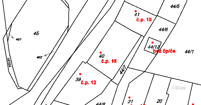 Skramníky 15, Klučov na parcele st. 40 v KÚ Skramníky, Katastrální mapa