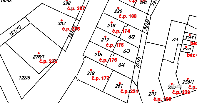 Košťany 176 na parcele st. 218 v KÚ Košťany, Katastrální mapa