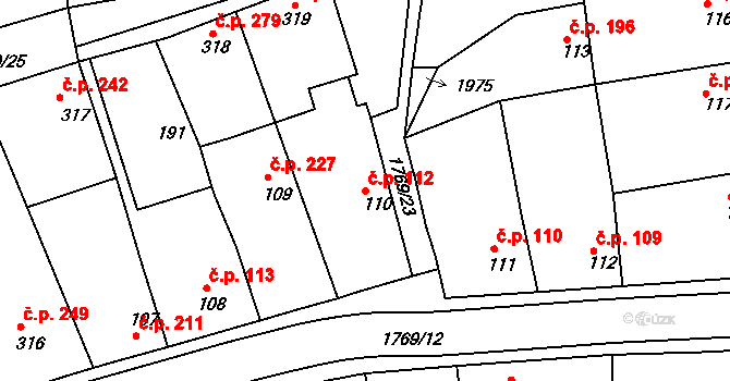 Dolní Bousov 112 na parcele st. 110 v KÚ Dolní Bousov, Katastrální mapa