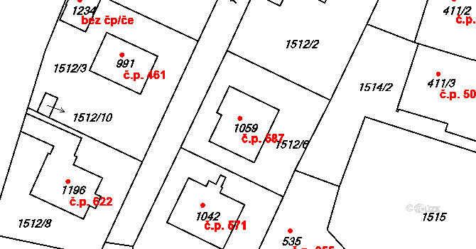 Bor 587 na parcele st. 1059 v KÚ Bor u Tachova, Katastrální mapa