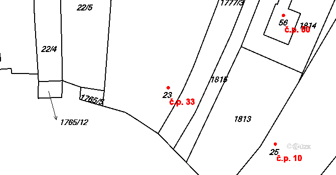 Vysoké Jamné 33, Lestkov na parcele st. 23 v KÚ Vysoké Jamné, Katastrální mapa