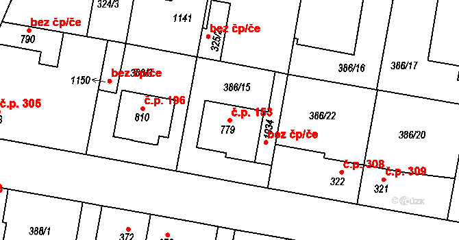 Smiřice 153 na parcele st. 779 v KÚ Smiřice, Katastrální mapa