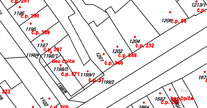 Velká Bystřice 346 na parcele st. 1201 v KÚ Velká Bystřice, Katastrální mapa