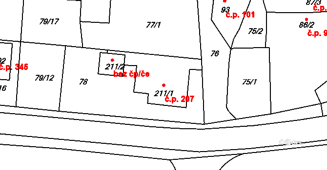 Borovany 207 na parcele st. 211/1 v KÚ Borovany, Katastrální mapa