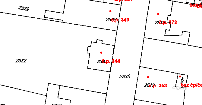 Mimoň I 344, Mimoň na parcele st. 2331 v KÚ Mimoň, Katastrální mapa