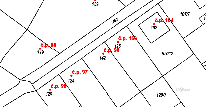 Travčice 96 na parcele st. 142 v KÚ Travčice, Katastrální mapa