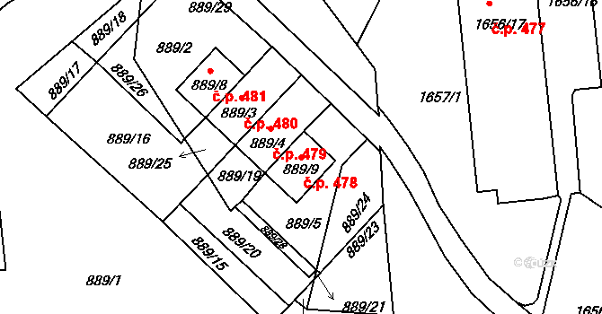 Podmoklice 478, Semily na parcele st. 889/9 v KÚ Semily, Katastrální mapa